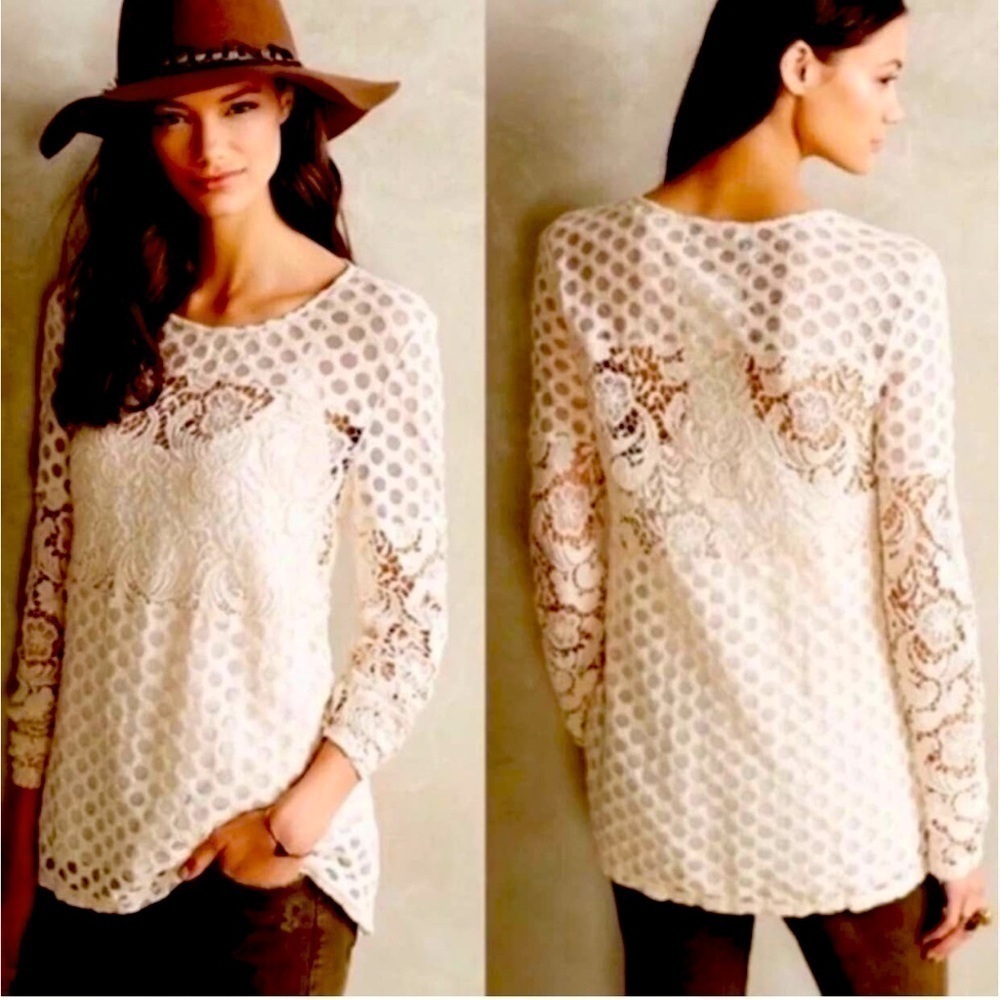 Anthropologie  Women’s Sunday in Brooklyn lace crochet Mesh top cream Medium